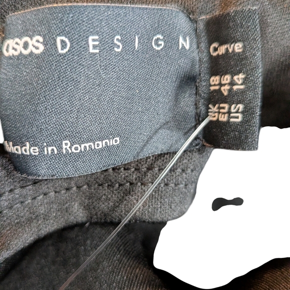 ASOS DESIGN peekaboo shoulder gathered midi pencil dress in black..size 14 - Picture 7 of 8